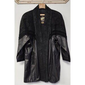Winlit Black Leather & Suede Embossed Jacket Paisley Pattern Medium Open Front